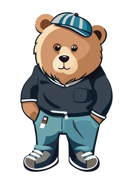 泰迪熊玩具卡通画隔离在白色背景矢量图形设计 玩具熊男孩穿着漂亮的休闲装 牛仔裤 运动鞋 — 图库矢量图片