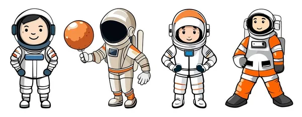Lindos Personajes Dibujos Animados Astronautas Conjunto Vectores Concepto Tecnología Espacial — Archivo Imágenes Vectoriales