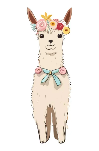 Desenhos Animados Bonitos Llama Alpaca Vetor Cartoon Ilustração Isolada Fundo —  Vetores de Stock