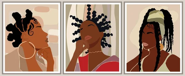 Cartel Contemporáneo Abstracto Mujeres Negras Diseño Arte Pared Con Hermosas — Vector de stock