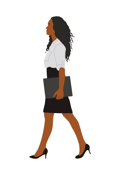 Czarna Bizneswoman Wychodzi Afroamerykanka Ładna Kobieta Oficjalnym Stroju Biurowym Spódnica — Wektor stockowy