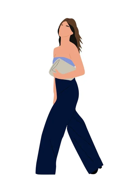 Mujer Moderna Caminando Chica Bonita Casual Calle Moda Verano Traje — Vector de stock