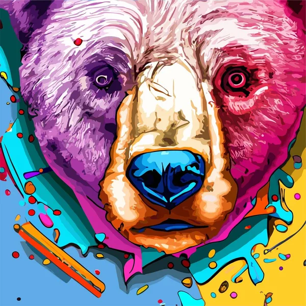 泰迪熊抽象流行艺术彩色矢量插图涂鸦街道风格 街道鞋类和城市风格的T恤衫设计 — 图库矢量图片