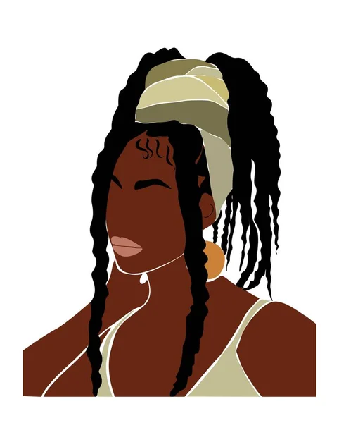 Abstract Black Woman Portrait Female Print Boho Girl Wall Art — Stock Vector