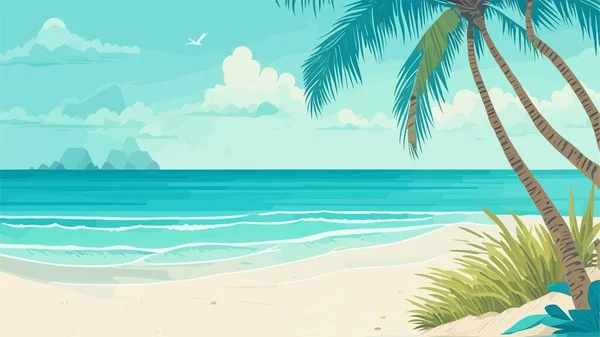 Пляж Тропічного Моря Пейзаж Піщаним Пляжем Морська Межа Води Пальми — стоковий вектор