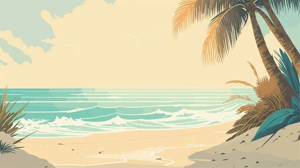 Восход Солнца Фоне Моря Пейзаж Песчаным Пляжем Кромкой Морской Воды — стоковый вектор
