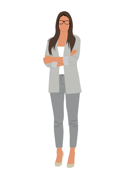 Επιχειρηματίας Χαρακτήρας Vector Ρεαλιστική Απεικόνιση Της Αρκετά Στέκεται Κορίτσι Κινουμένων — Διανυσματικό Αρχείο
