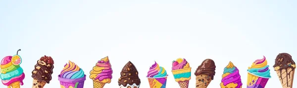 Ice Cream Summer Art Background Border Vector Flat Colorful Illustration — Stock Vector