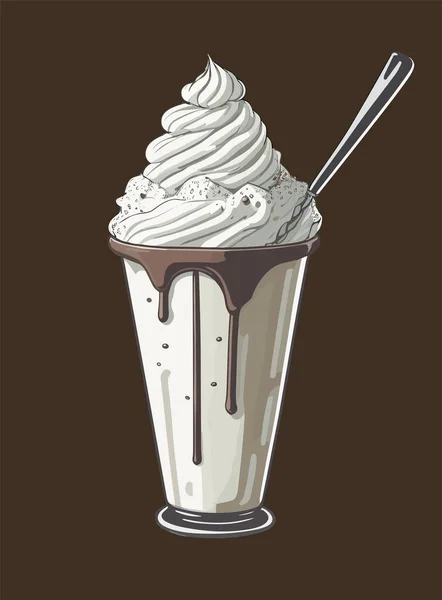 Kahve Frappe Bardak Milkshake Kremalı Buzlu Kahve Uzun Bardakta Çikolata — Stok Vektör