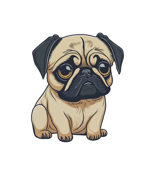 Cute Dog Pug Breed Sad Face Expression Funny Puppy Small — Stock Vector