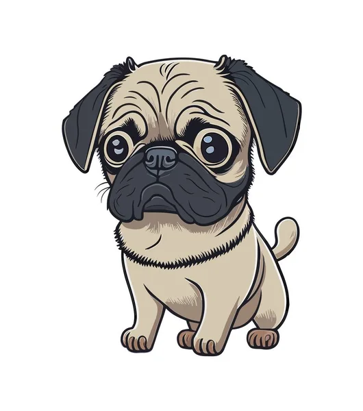 Cute Dog Pug Breed Sad Face Expression Funny Puppy Small — Stock Vector