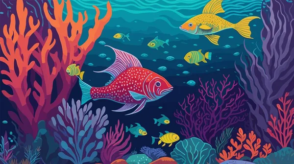 Onderwatervector Achtergrond Leven Zee Zeebodem Exotische Onderzeese Wereld Met Koraalrif — Stockvector