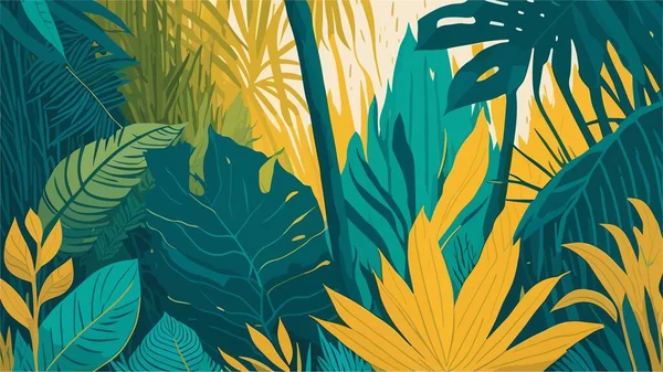 Tropical Jungle Art Background Rain Forest Landscape Lianas Palms Trees — Stock Vector