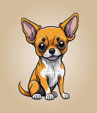 Şirin köpek, chihuahua cinsi. Komik köpek yavrusu, köpek yavrusu oturuyor. Küçük safkan köpek yavrusu, yavrum. Düz çizgi film vektör çizimi bej arkaplanda izole edildi.