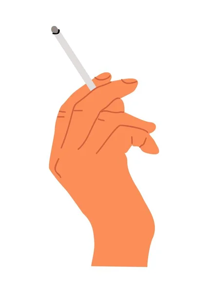 手にタバコを持ってる 不健康な習慣 手描きのモダンな漫画スタイルのフラットベクトルイラスト白の背景に隔離された アイコン デザイン要素 — ストックベクタ