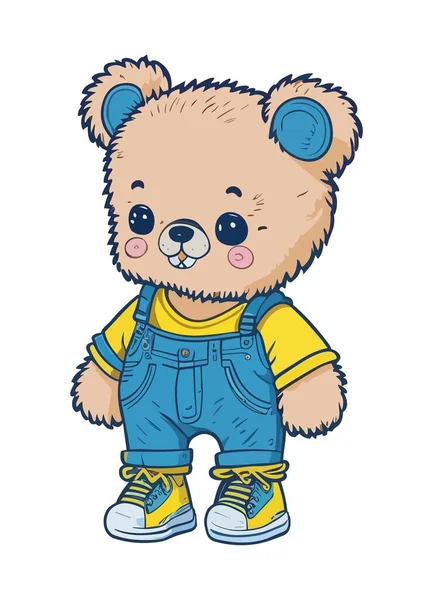 Bonito Teddy Urso Brinquedo Cartoon Isolado Fundo Branco Vetor Ilustração —  Vetores de Stock