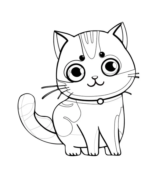 Coloring Page Outline Cartoon Cute Cat Kitten Coloring Book Kids — Stock Vector
