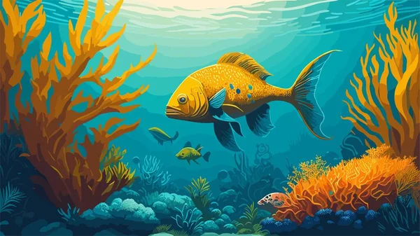 Underwater Vector Background Life Sea Ocean Bottom Exotic Undersea World — Stock Vector