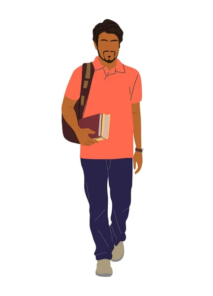 Jeune Homme Collège Étudiant Universitaire Marchant Avec Sac Dos Livres — Image vectorielle