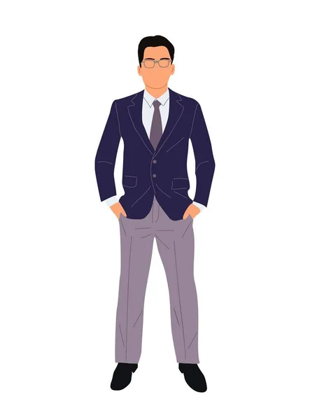 Personagem Empresário Vestindo Terno Formal Gravata Óculos Com Braços Seus —  Vetores de Stock