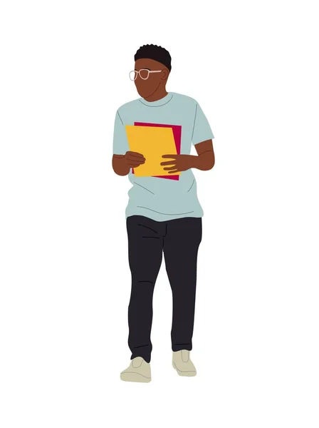 Junge Schwarze College Oder Universitätsstudenten Die Mit Büchern Fuß Afroamerikanischer — Stockvektor