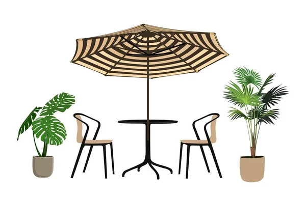 Summer Street Cafe Restaurant Scene Patio Outdoor Garden Furniture Set — Stock Vector
