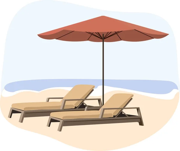 Plaj Şemsiyesi Dinlenme Yerleri Kumsalda Güneşli Yataklar Deniz Kıyısında Özel — Stok Vektör