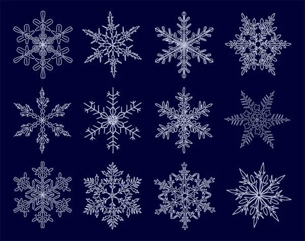 Conjunto Diferentes Copos Nieve Abstractos Nieve Invierno Elementos Diseño Navideño — Archivo Imágenes Vectoriales