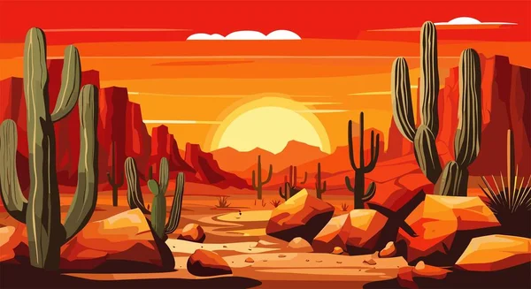 Paisagem Deserto Arte Abstrata Fundo Texas Montanhas Ocidentais Cactos Ilustração — Vetor de Stock