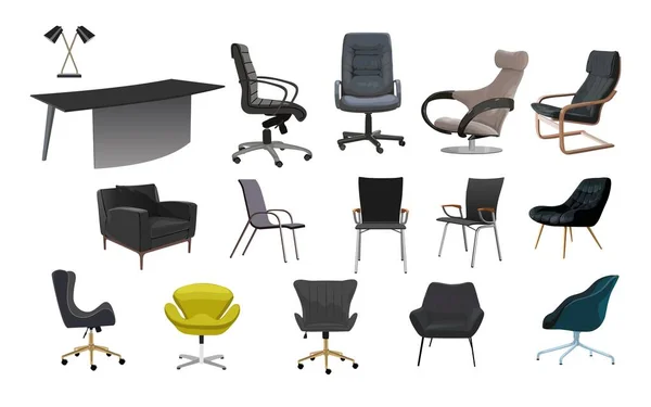 Ofis Mobilyaları Modern Tasarım Koleksiyonu Için Sandalyeli Koltuklu Yönetici Masalı — Stok Vektör