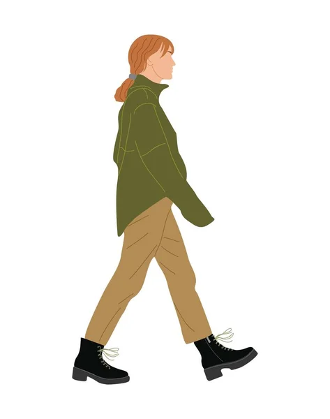 Chica Caminando Vista Lateral Mujer Moderna Que Usa Ropa Casual — Archivo Imágenes Vectoriales