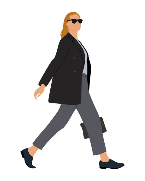 Bizneswoman Chodząca Boku Nowoczesna Kobieta Oficjalnym Stroju Biurowym Kurtce Spodniach — Wektor stockowy