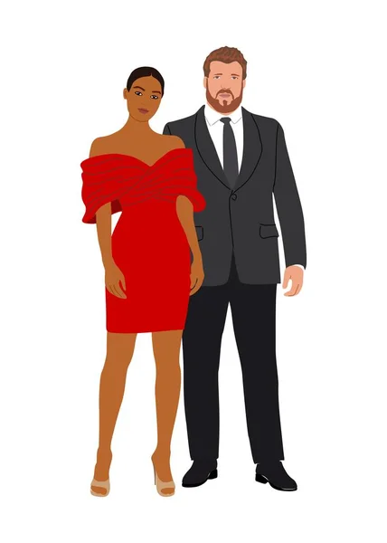 Beau Couple Portant Tenue Formelle Soirée Pour Célébration Mariage Événement — Image vectorielle