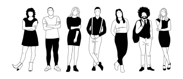 Multinational Business Team Members Standing Set Different Men Women Characters — Stock Vector