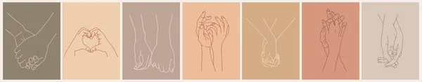Segurando Mãos Esboço Desenho Moderno Minimalista Parede Arte Cartaz Amor — Vetor de Stock