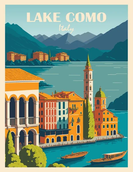Αφίσες Ταξιδιωτικού Προορισμού Ρετρό Στυλ Λίμνη Como Ιταλία Εκτύπωσης Παλιά — Διανυσματικό Αρχείο