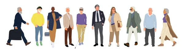 Set Different Senior Business People Standing Walking Wearing Smart Casual — Stock Vector