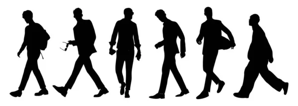 歩くビジネスの人々のシルエット 男性の完全な長さの前部 バックビュー 白い背景に隔離されたベクトル黒いモノクロのイラスト アバター ウェブサイトのアイコン — ストックベクタ