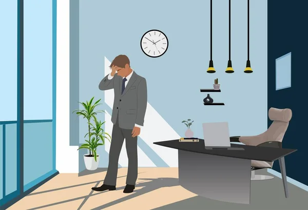 Geschäftsmann Modernen Bürodenken Probleme Haben Probleme Lösen Komfortabler Arbeitsplatz Mit — Stockvektor
