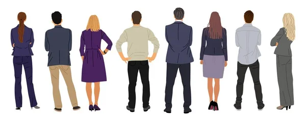 Farklı Adamları Arkaya Bakıyor Erkek Kadın Karakterler Resmi Ofis Kıyafetleri — Stok Vektör