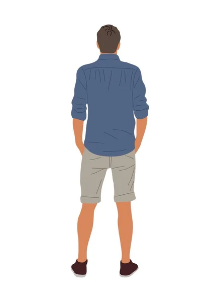 Young Man Standing Back View Cartoon Male Character Wearing Casual — Stock Vector