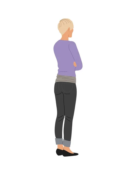 Młoda Kobieta Stojąca Tyłu Cartoon Female Character Noszenie Casual Strój — Wektor stockowy