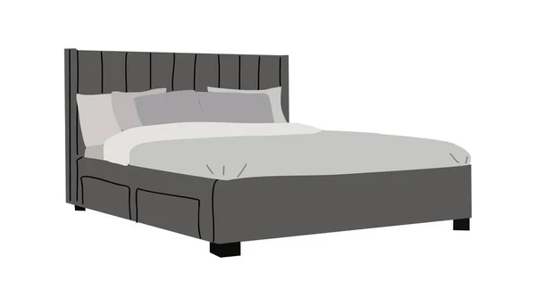 Удобная Современная Кровать Подушками Одеялом Одеялом Мебель Спальни Элемент Интерьера — стоковый вектор