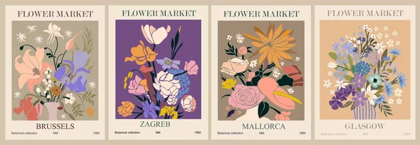 Set Abstract Flower Market Posters Trendy Botanical Wall Arts Floral — Wektor stockowy