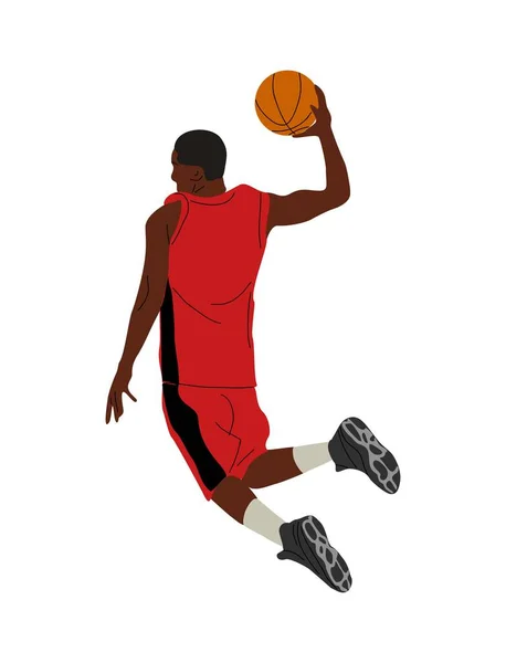 Черный Мужчина Баскетболист Прыгает Мячом Портрет Африканского Атлета Играющего Профессиональную — стоковый вектор