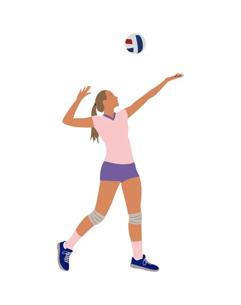 Genç Bayan Voleybol Oyuncusu Renkli Spor Kıyafetleri Giyiyor Profesyonel Bayan — Stok Vektör