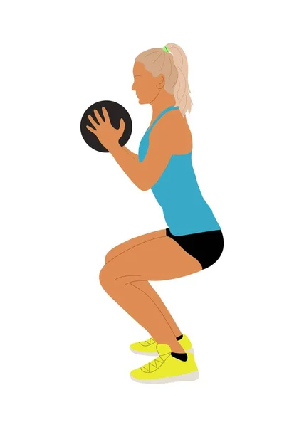 Jeune Femme Sportive Faisant Exercice Avec Ballon Portant Uniforme Sport — Image vectorielle