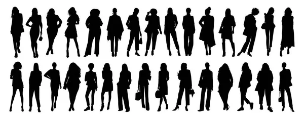 Set Different Business Women Silhouettes Modern Business Ladies Standing Walking — Stock Vector