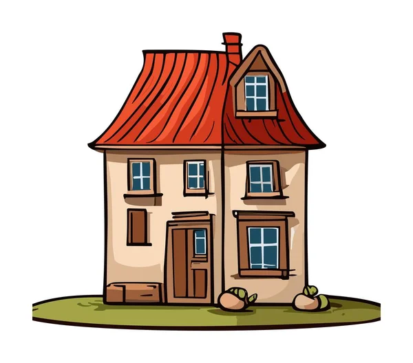 Nettes Kleines Landhaus Oder Kleines Stadthaus Mit Tür Fenstern Und — Stockvektor