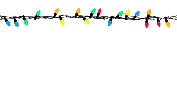 Рождественские Огни Границы Разноцветные Луковицы Бечевном Горизонтальном Рисунке Векторная Иллюстрация — стоковый вектор